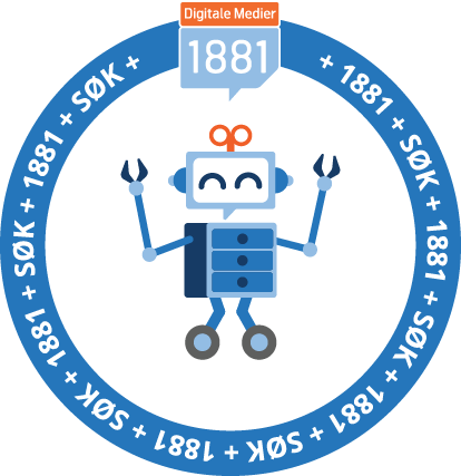 The character inside a circular Digitale Medier 1881 search badge