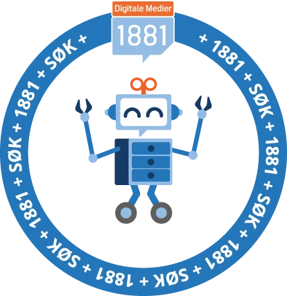 The character inside a circular Digitale Medier 1881 search badge