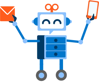 The character holding an envelope and a phone