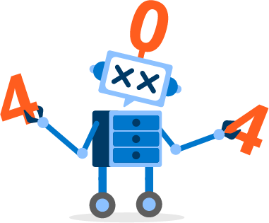 A 404 error variant of the character with crossed-out eyes holding the numbers 4 0 4