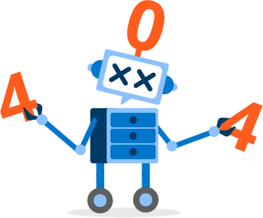 A 404 error variant of the character with crossed-out eyes holding the numbers 4 0 4