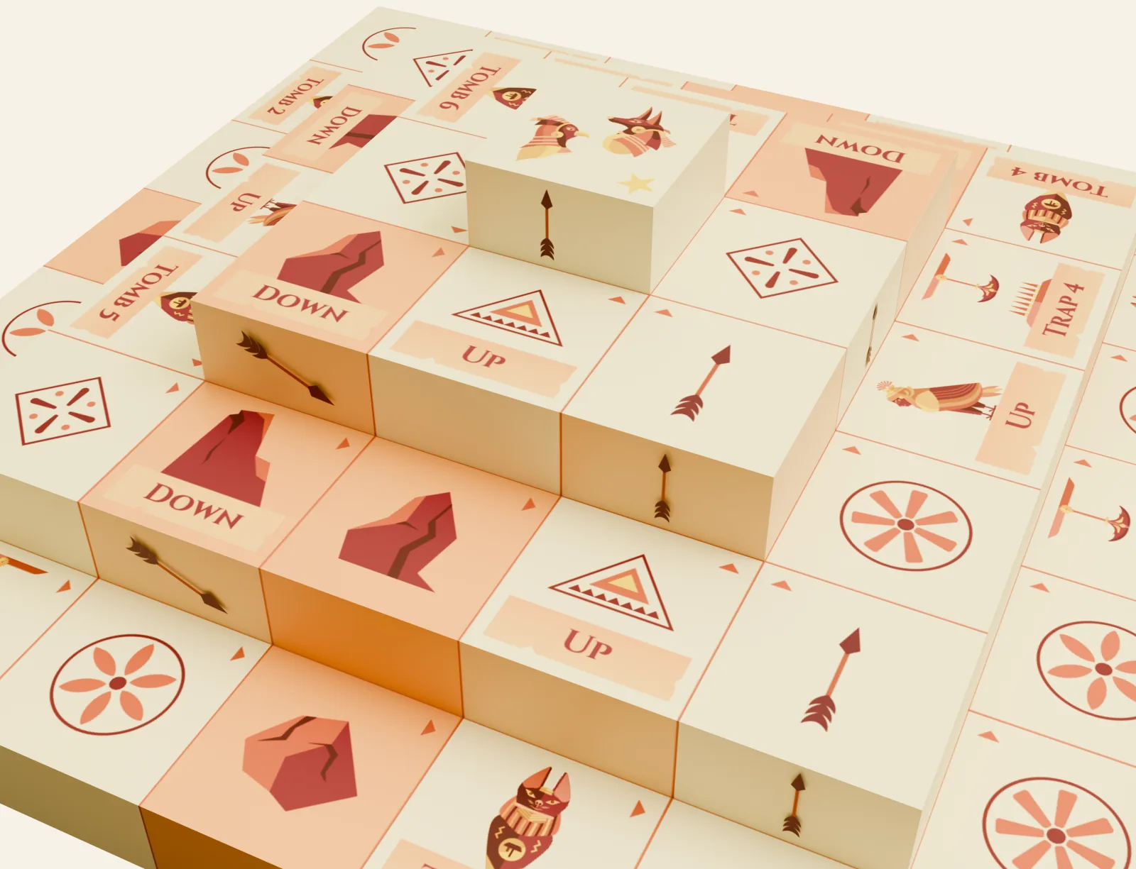 Close-up of the stacked levels, showing the Up and Down tiles and the arrows that carry a player between one level and the next