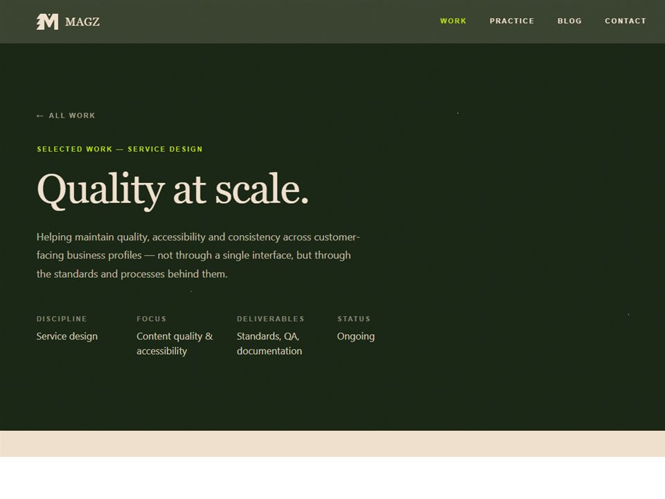 Quality at Scale — service design for customer-facing business profiles